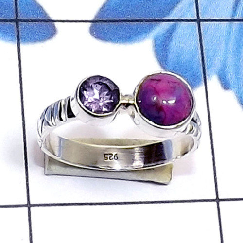 Purple Turquoise B - SDR805-Round Shape Two Gemstone Made in 925 Silver Handmade Desi