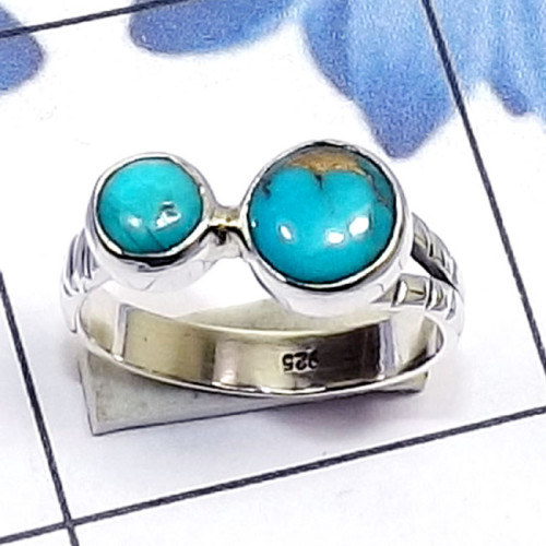 Blue Turquoise C - SDR805-Round Shape Two Gemstone Made in 925 Silver Handmade Desi