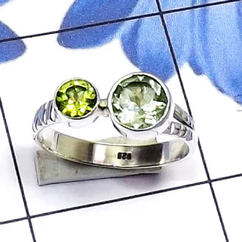 Green Amethyst E - SDR805-Round Shape Two Gemstone Made in 925 Silver Handmade Desi Green Amethyst E - SDR805-Round Shape Two Gemstone Made in 925 Silver Handmade Desi