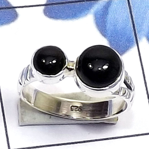 Black onyx Cab F - SDR805-Round Shape Two Gemstone Made in 925 Silver Handmade Desi