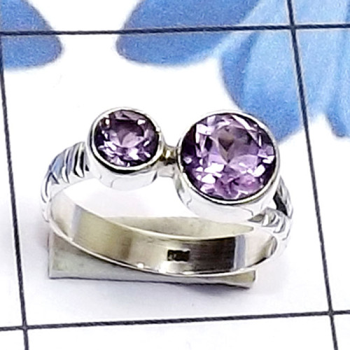 Amethyst cut G - SDR805-Round Shape Two Gemstone Made in 925 Silver Handmade Desi