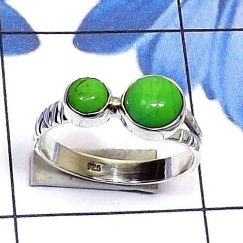 Green Turquoise I - SDR805-Round Shape Two Gemstone Made in 925 Silver Handmade Desi