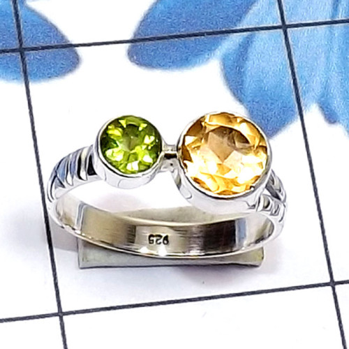 Citrine O - SDR805-Round Shape Two Gemstone Made in 925 Silver Handmade Desi