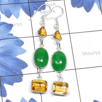 Canadian Green Jade H - BZE888-Three Gemstone with Canadian Green Jade Made in 925 Silve Canadian Green Jade H - BZE888-Three Gemstone with Canadian Green Jade Made in 925 Silve