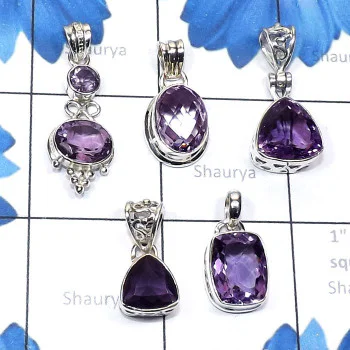 5 Pcs Amethyst Cut C - SVP877-925 Plain Silver with Cut Amethyst Handmade 5 Pcs Small B 5 Pcs Amethyst Cut C - SVP877-925 Plain Silver with Cut Amethyst Handmade 5 Pcs Small B