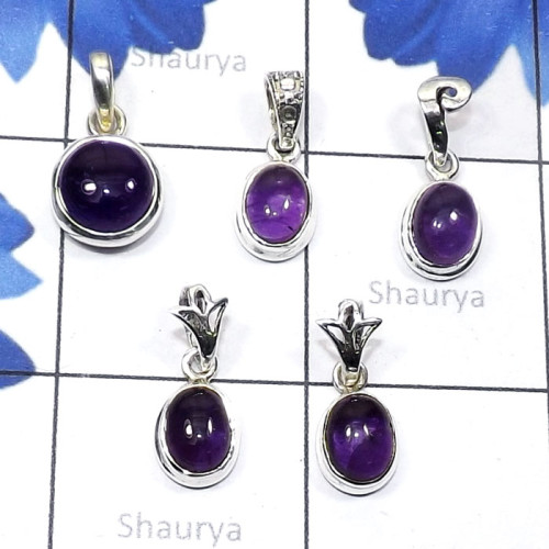5 Pcs Amethyst Cab A - SVP873-Genuine Cab Gemstone Made in 925 Silver 5 Pcs Wholesale P