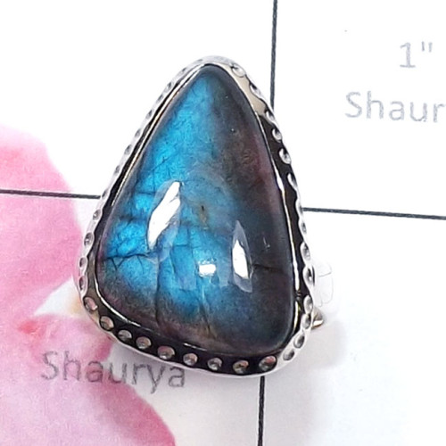 Labradorite Cab B - RSS999-2015 New Design Ring with Sterling 925 Silver n Genuine G