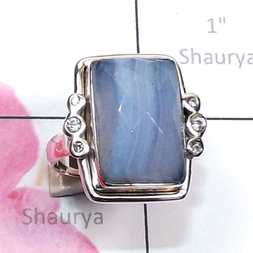 Blue Lace Agate E - RSS998-Semiprecious Cut n Cab Gemstone 925 Silver New Year Shaul
