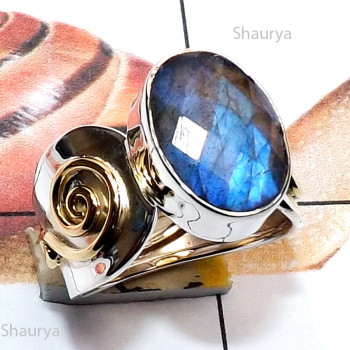 Labradorite Cut B - STR970-925 Sterling Silver with Brass Genuine Cut n Cab Gemstone Labradorite Cut B - STR970-925 Sterling Silver with Brass Genuine Cut n Cab Gemstone