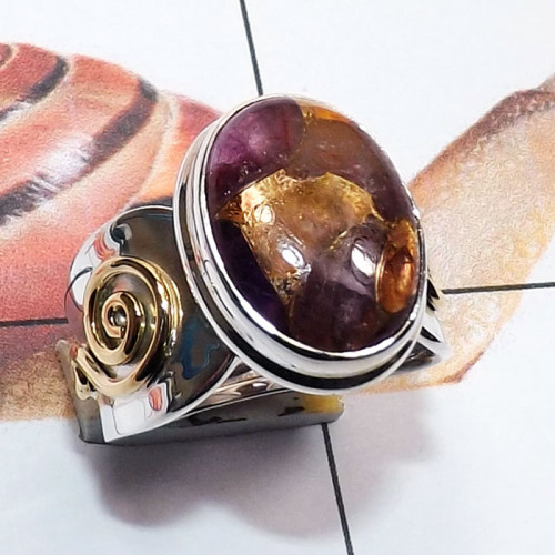 Mohave Amethyst Copper C - STR970-925 Sterling Silver with Brass Genuine Cut n Cab Gemstone Mohave Amethyst Copper C - STR970-925 Sterling Silver with Brass Genuine Cut n Cab Gemstone