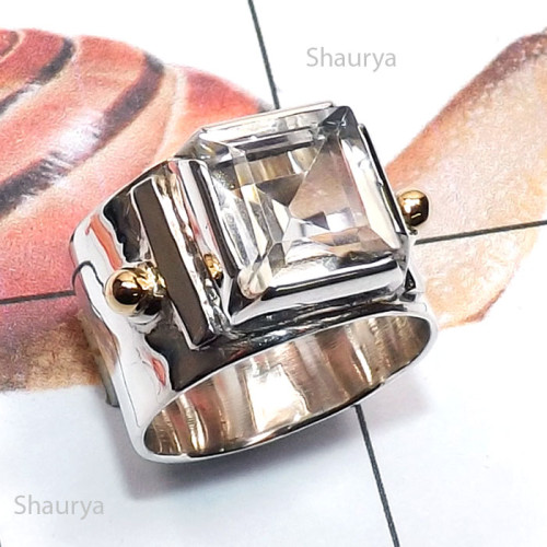 Crystal A - STR967-Two Tone Ring 925 Silver with Brass n Genuine Gemstone Crystal A - STR967-Two Tone Ring 925 Silver with Brass n Genuine Gemstone