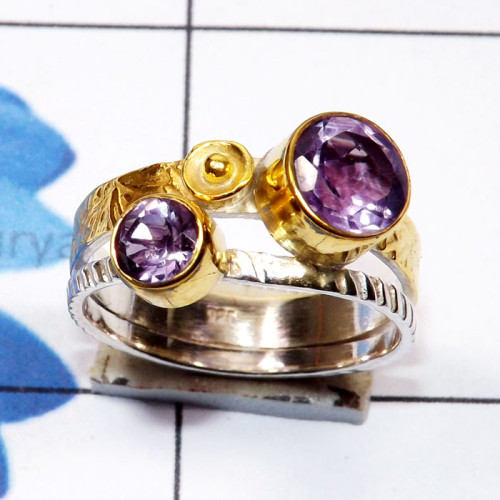 Amethyst Cut D - STR962-Semiprecious Cut n Cab Gemstone 925 Silver Rhodium Plated
