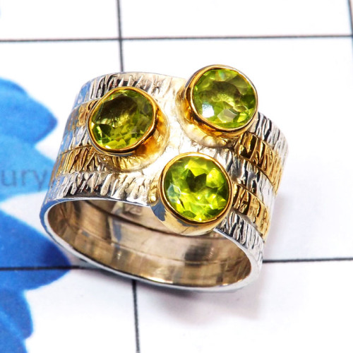 Peridot A - STR960-Genuine Gemstone 925 Silver Gold n Black Rhodium Plated T