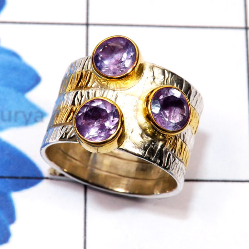 Amethyst Cut B - STR960-Genuine Gemstone 925 Silver Gold n Black Rhodium Plated T