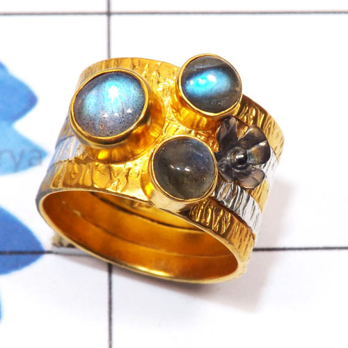Labradorite Cab C - STR960-Genuine Gemstone 925 Silver Gold n Black Rhodium Plated T