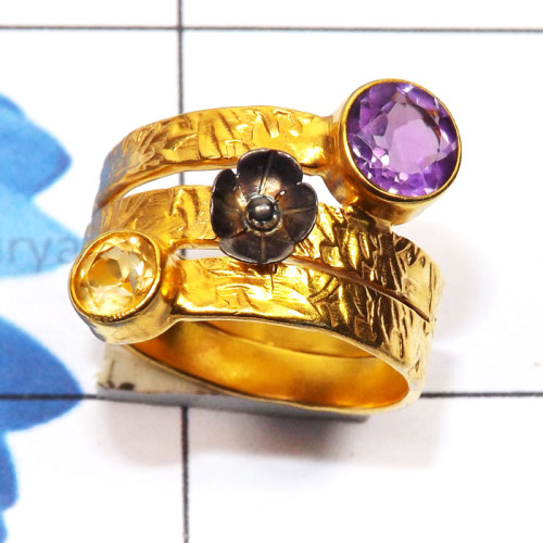Amethyst n Citrine D - STR960-Genuine Gemstone 925 Silver Gold n Black Rhodium Plated T