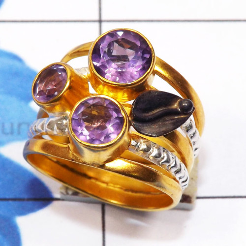 Amethyst Cut F - STR960-Genuine Gemstone 925 Silver Gold n Black Rhodium Plated T