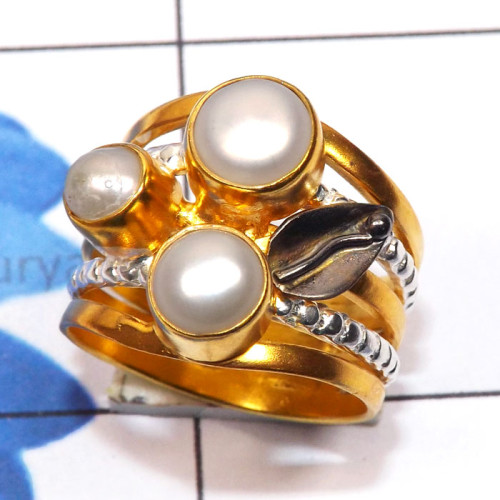 Pearl O - STR960-Genuine Gemstone 925 Silver Gold n Black Rhodium Plated T