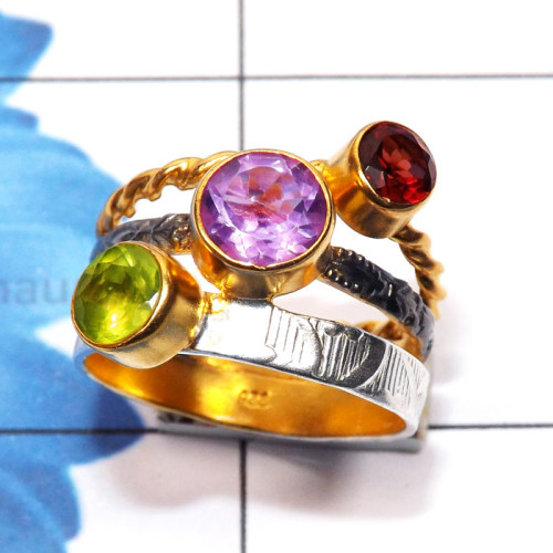 Multi Cut Gemstone A - STR958-Rhodium Plated 925 Silver Manufacturer Genuine Cut n Cab