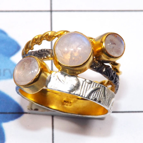 Rainbow Moonstone B - STR958-Rhodium Plated 925 Silver Manufacturer Genuine Cut n Cab