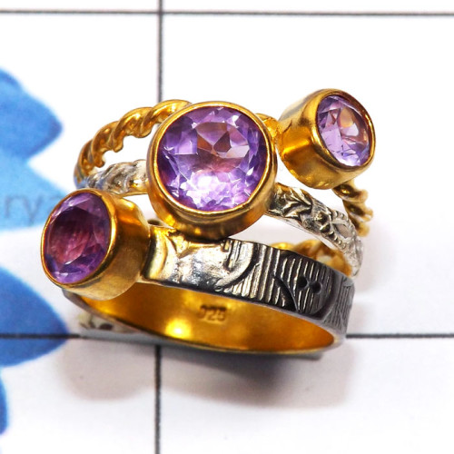 Amethyst Cut C - STR958-Rhodium Plated 925 Silver Manufacturer Genuine Cut n Cab