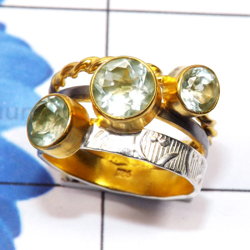 Green Amethyst D - STR958-Rhodium Plated 925 Silver Manufacturer Genuine Cut n Cab