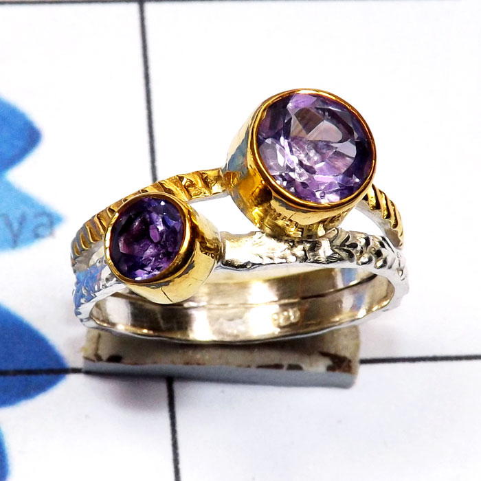 Amethyst Cut B - STR957-Semiprecious Cut Gemstone Lightweight Rhodium Plated 925 Amethyst Cut B - STR957-Semiprecious Cut Gemstone Lightweight Rhodium Plated 925