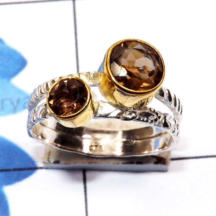 Smokey Cut C - STR957-Semiprecious Cut Gemstone Lightweight Rhodium Plated 925 Smokey Cut C - STR957-Semiprecious Cut Gemstone Lightweight Rhodium Plated 925