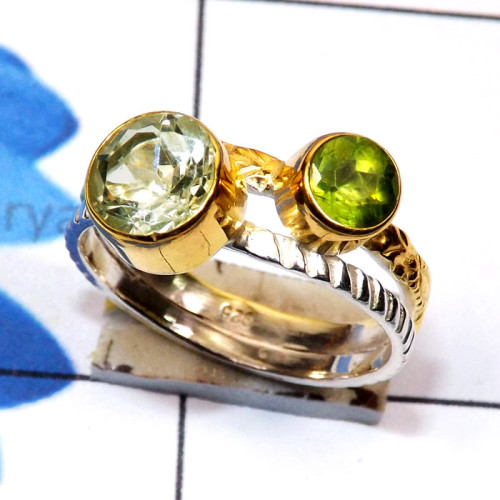 Green Amethyst O - STR957-Semiprecious Cut Gemstone Lightweight Rhodium Plated 925 Green Amethyst O - STR957-Semiprecious Cut Gemstone Lightweight Rhodium Plated 925