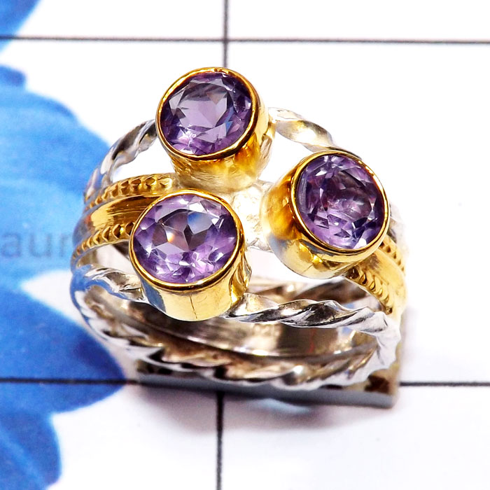 Amethyst Cut A - STR956-Semiprecious Three Gemstone Made in 925 Silver Gold Rhodi Amethyst Cut A - STR956-Semiprecious Three Gemstone Made in 925 Silver Gold Rhodi