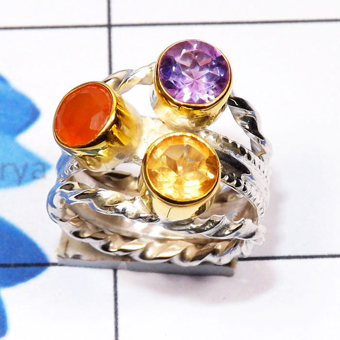 Multi Cut Gemstone B - STR956-Semiprecious Three Gemstone Made in 925 Silver Gold Rhodi Multi Cut Gemstone B - STR956-Semiprecious Three Gemstone Made in 925 Silver Gold Rhodi