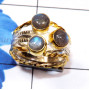 Labradorite Cab D - STR956-Semiprecious Three Gemstone Made in 925 Silver Gold Rhodi