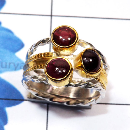 Garnet Cab E - STR956-Semiprecious Three Gemstone Made in 925 Silver Gold Rhodi Garnet Cab E - STR956-Semiprecious Three Gemstone Made in 925 Silver Gold Rhodi