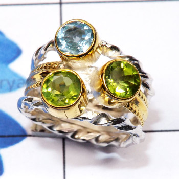 Peridot O - STR956-Semiprecious Three Gemstone Made in 925 Silver Gold Rhodi Peridot O - STR956-Semiprecious Three Gemstone Made in 925 Silver Gold Rhodi
