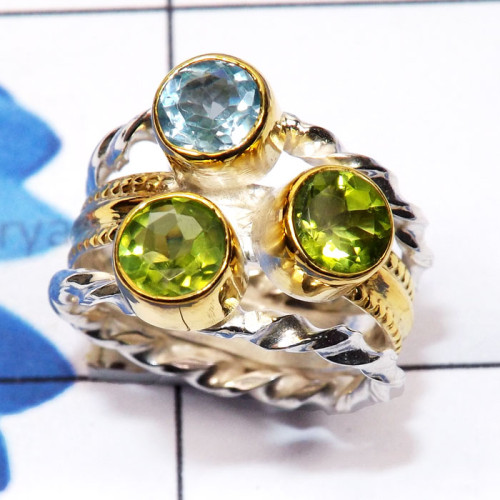 Peridot O - STR956-Semiprecious Three Gemstone Made in 925 Silver Gold Rhodi Peridot O - STR956-Semiprecious Three Gemstone Made in 925 Silver Gold Rhodi