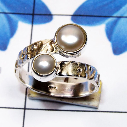 Pearl I - SDR803-Semiprecious Two Gemstone 925 Sterling Silver Adjustable