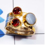 Garnet Cut E - STR953-Two Tone Rhodium Plated 925 Sterling Silver Cut n Cab Gem