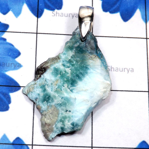 Larimar Rough B - SDP864-Larimar Rough n Azurite Druzy Made in 925 Silver Drilled