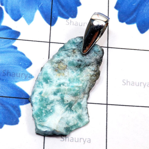 Larimar Rough C - SDP864-Larimar Rough n Azurite Druzy Made in 925 Silver Drilled
