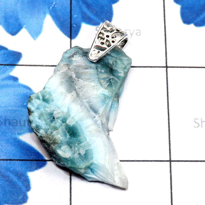 Larimar Rough O - SDP864-Larimar Rough n Azurite Druzy Made in 925 Silver Drilled Larimar Rough O - SDP864-Larimar Rough n Azurite Druzy Made in 925 Silver Drilled