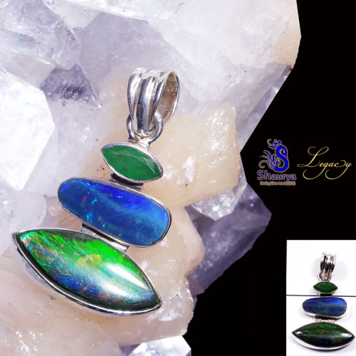 Ammolite, Triplet Opal, Emerald C - ALG992-Ammolite, Star Ruby, Garnet, Emerald, Triplet Opal, 925 S