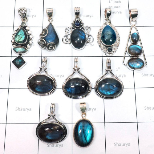 10 Pc Blue fire Labradorite combo lot C - WSL997- Sterling silver Wholesale combo lots with Pendants, Earr