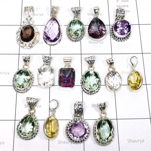 15 Pcs Mix cut stone combo lot-D - WSL997- Sterling silver Wholesale combo lots with Pendants, Earr