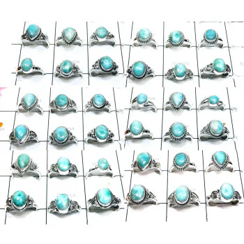 20Pcs Larimar Wholesale Combo Lot O - WSL996 Genuine Larimar Soli 925 Sterling Silver Ring Lot Ring Size - 5to 9US 20Pcs Larimar Wholesale Combo Lot O - WSL996 Genuine Larimar Soli 925 Sterling Silver Ring Lot Ring Size - 5to 9US