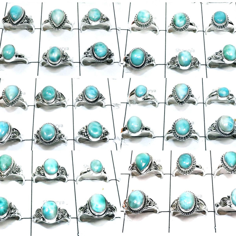 20Pcs Larimar Wholesale Combo Lot O - WSL996 Genuine Larimar Soli 925 Sterling Silver Ring Lot Ring Size - 5to 9US 20Pcs Larimar Wholesale Combo Lot O - WSL996 Genuine Larimar Soli 925 Sterling Silver Ring Lot Ring Size - 5to 9US