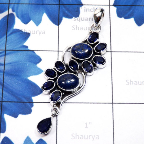 Lapis n Iolite C - SSP969-Cut with Cab Gemstone 925 Sterling Silver Handmade Design