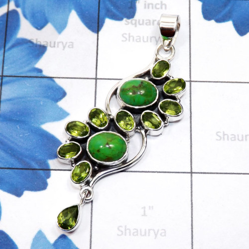 Green Turquoise n Peridot E - SSP969-Cut with Cab Gemstone 925 Sterling Silver Handmade Design