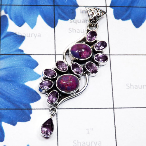Purple Turquoise n Amethyst F - SSP969-Cut with Cab Gemstone 925 Sterling Silver Handmade Design