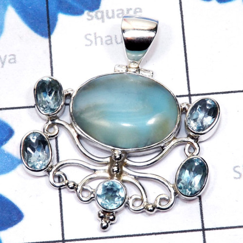 Aragonite Blue n Blue Topaz B - SSP966-Brecciated Mookaite, Vasonite, Blue Aragonite, Septarian