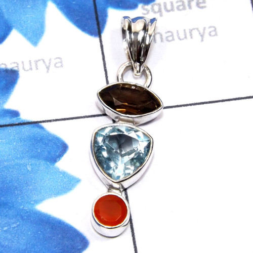 Multi Cut Gemstone A - SSP960-Semiprecious Cut Three Gemstone Made in 925 Silver Lightw